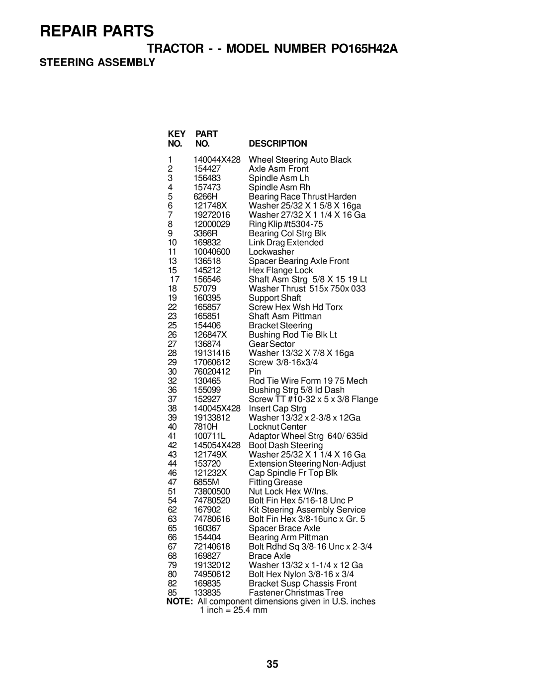 Poulan 176085 owner manual KEY Part NO. NO.DESCRIPTION 