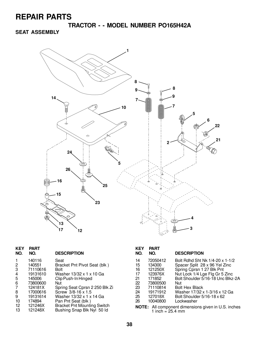 Poulan 176085 owner manual Seat Assembly 