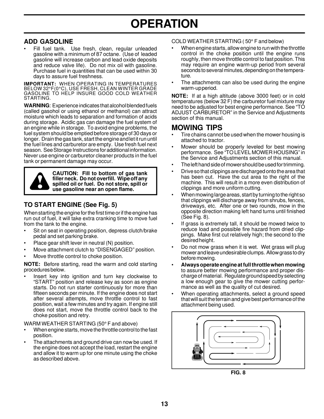 Poulan 176851 owner manual Mowing Tips, ADD Gasoline, To Start Engine See Fig 