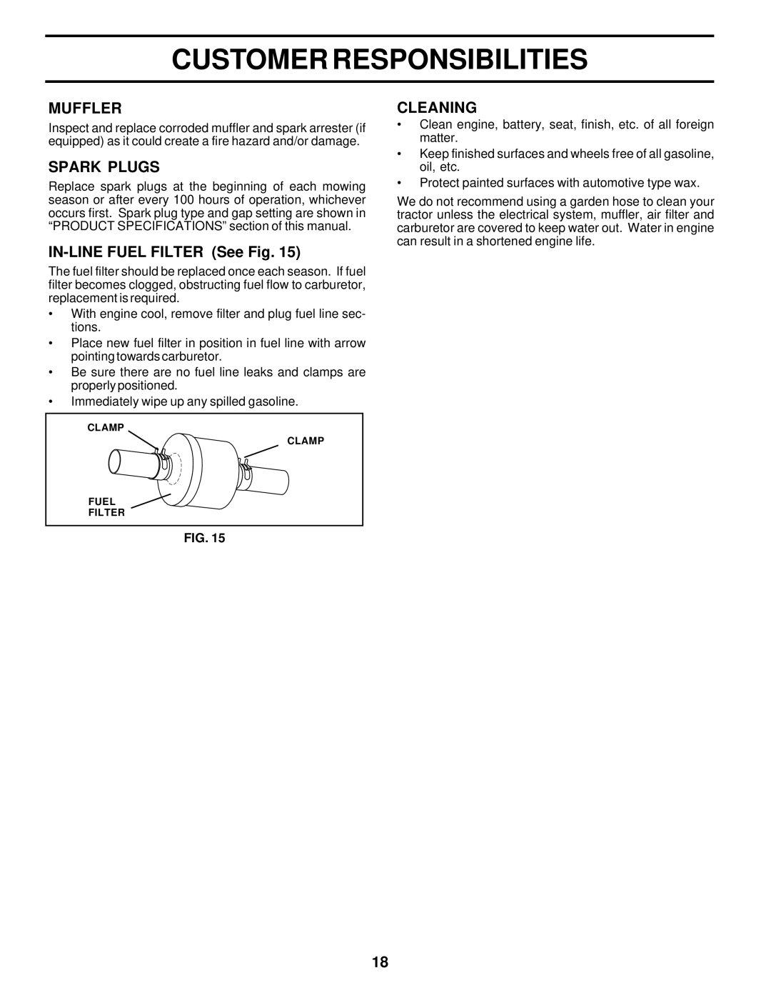 Poulan 176851 owner manual Muffler, Spark Plugs, IN-LINE Fuel Filter See Fig, Cleaning 