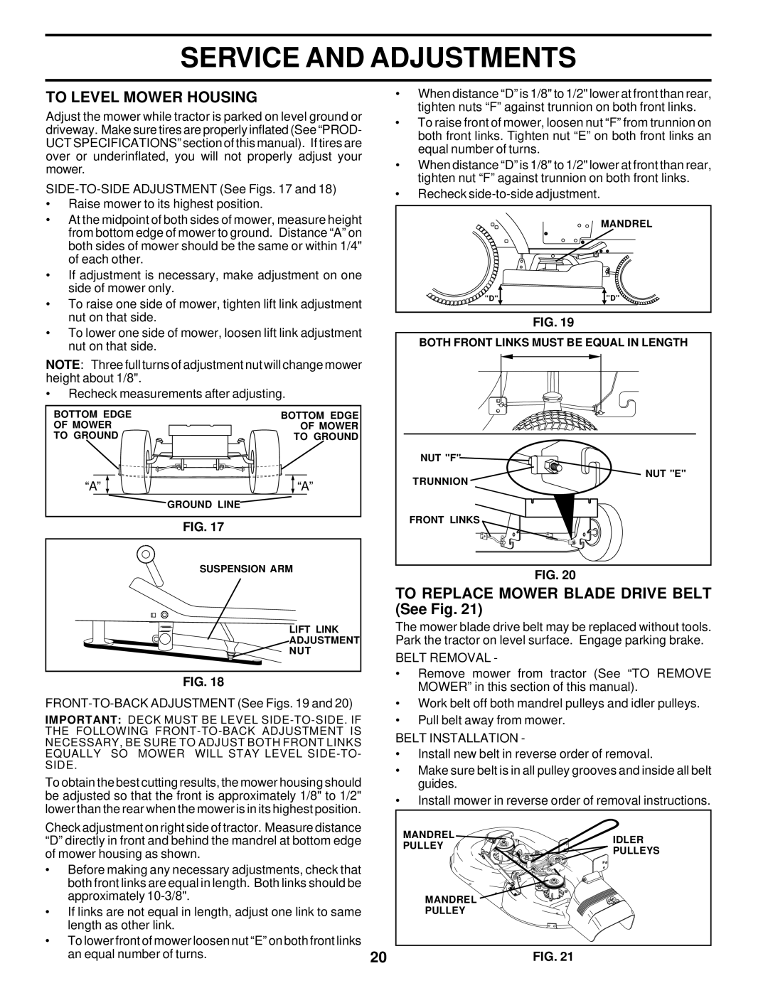 Poulan 176851 To Level Mower Housing, To Replace Mower Blade Drive Belt See Fig, Belt Removal, Belt Installation 