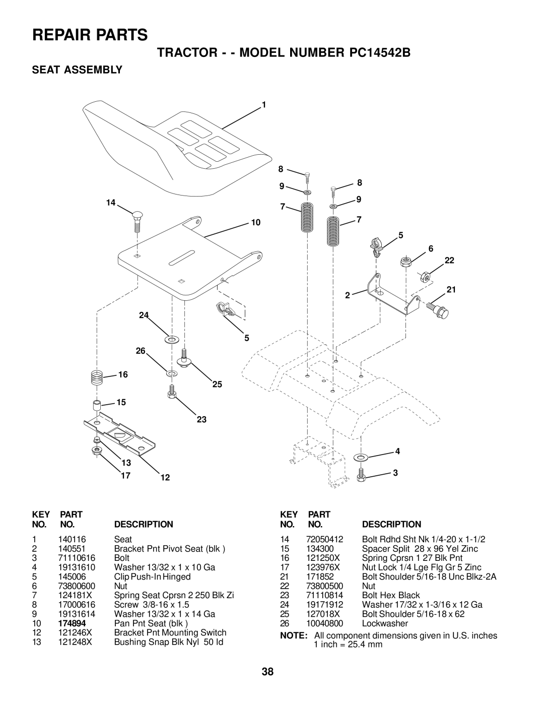 Poulan 176851 owner manual Seat Assembly 