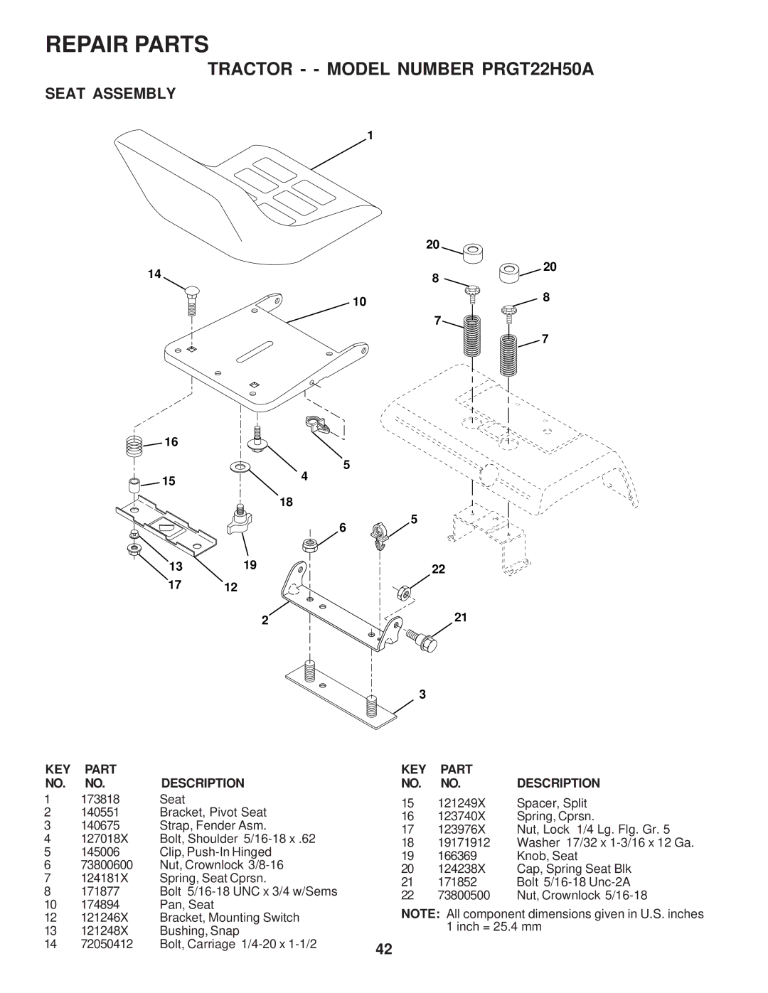 Poulan 176873 owner manual Seat Assembly 