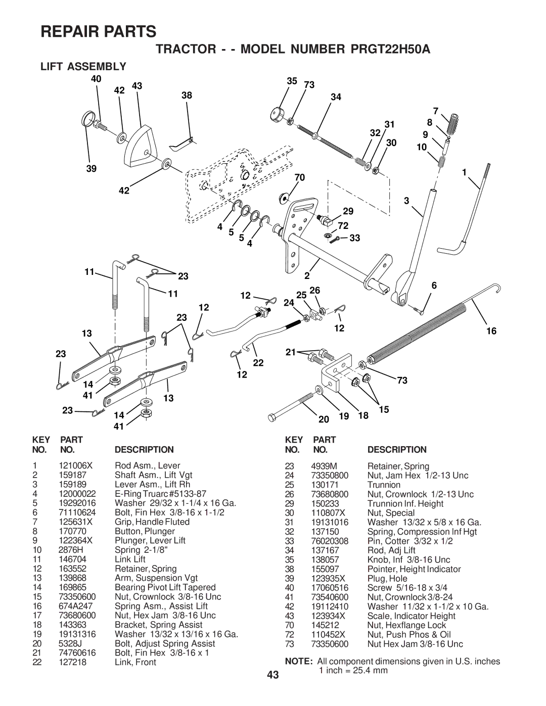 Poulan 176873 owner manual Lift Assembly 