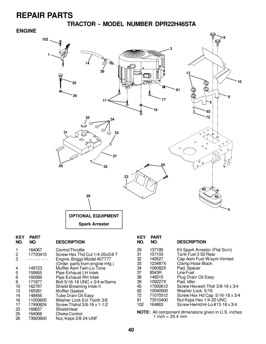 Poulan 176975 owner manual Engine, Optional Equipment 