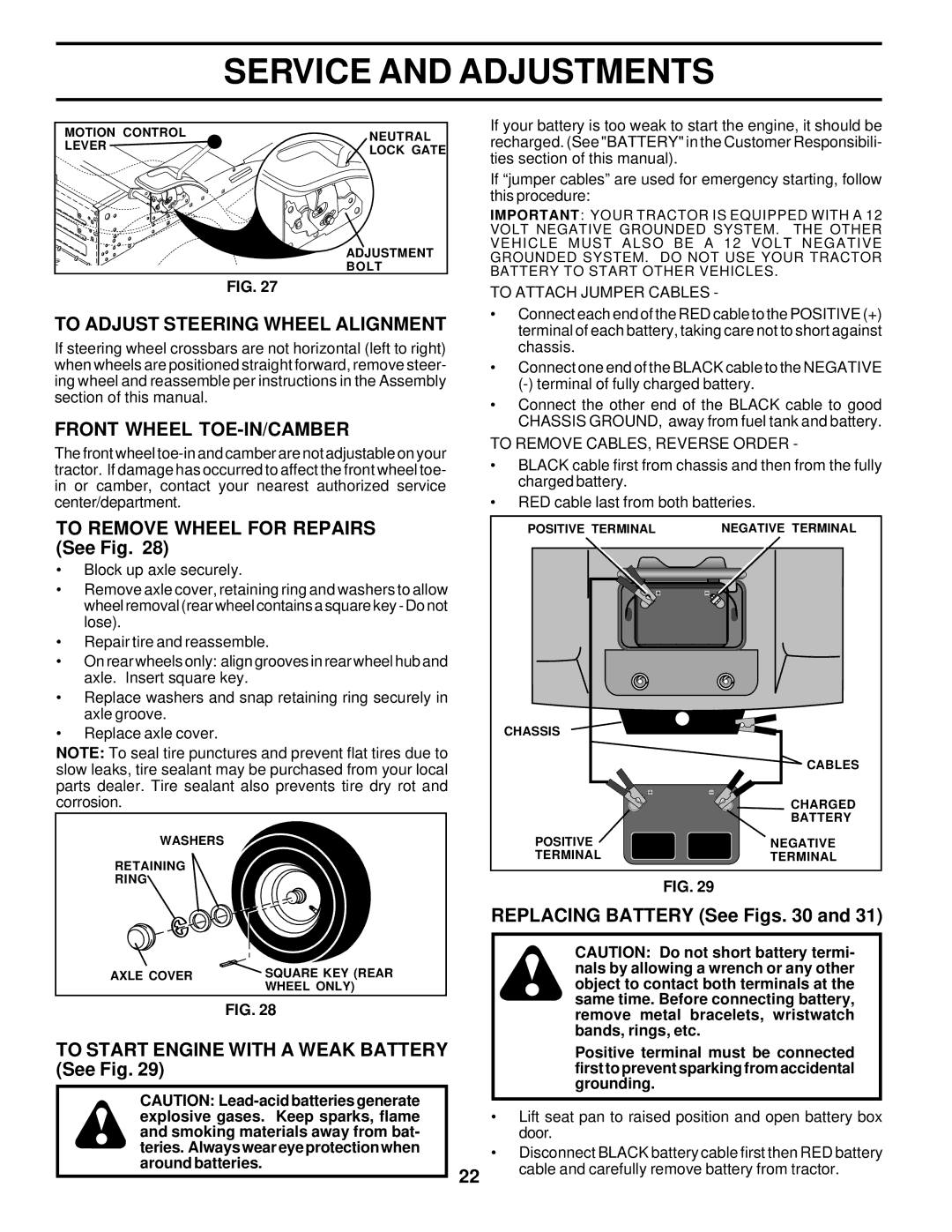 Poulan 177029 To Adjust Steering Wheel Alignment, Front Wheel TOE-IN/CAMBER, To Remove Wheel for Repairs See Fig 