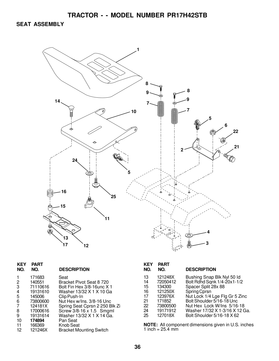 Poulan 177029 owner manual Seat Assembly 