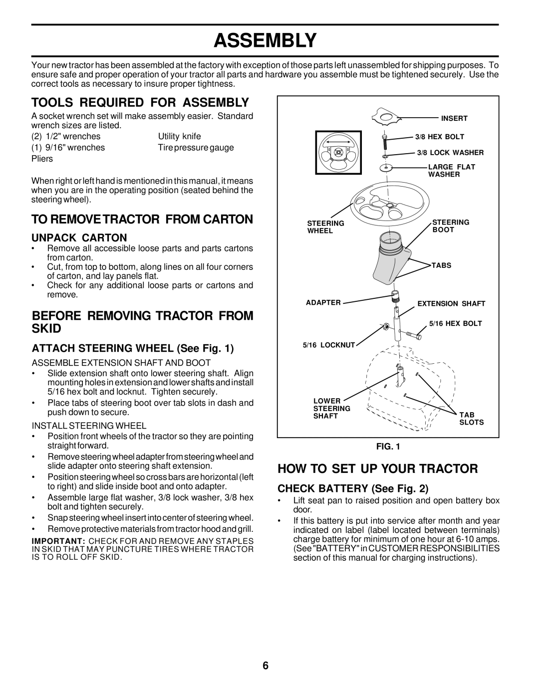 Poulan 177029 Tools Required for Assembly, To Remove Tractor from Carton, Before Removing Tractor from Skid 