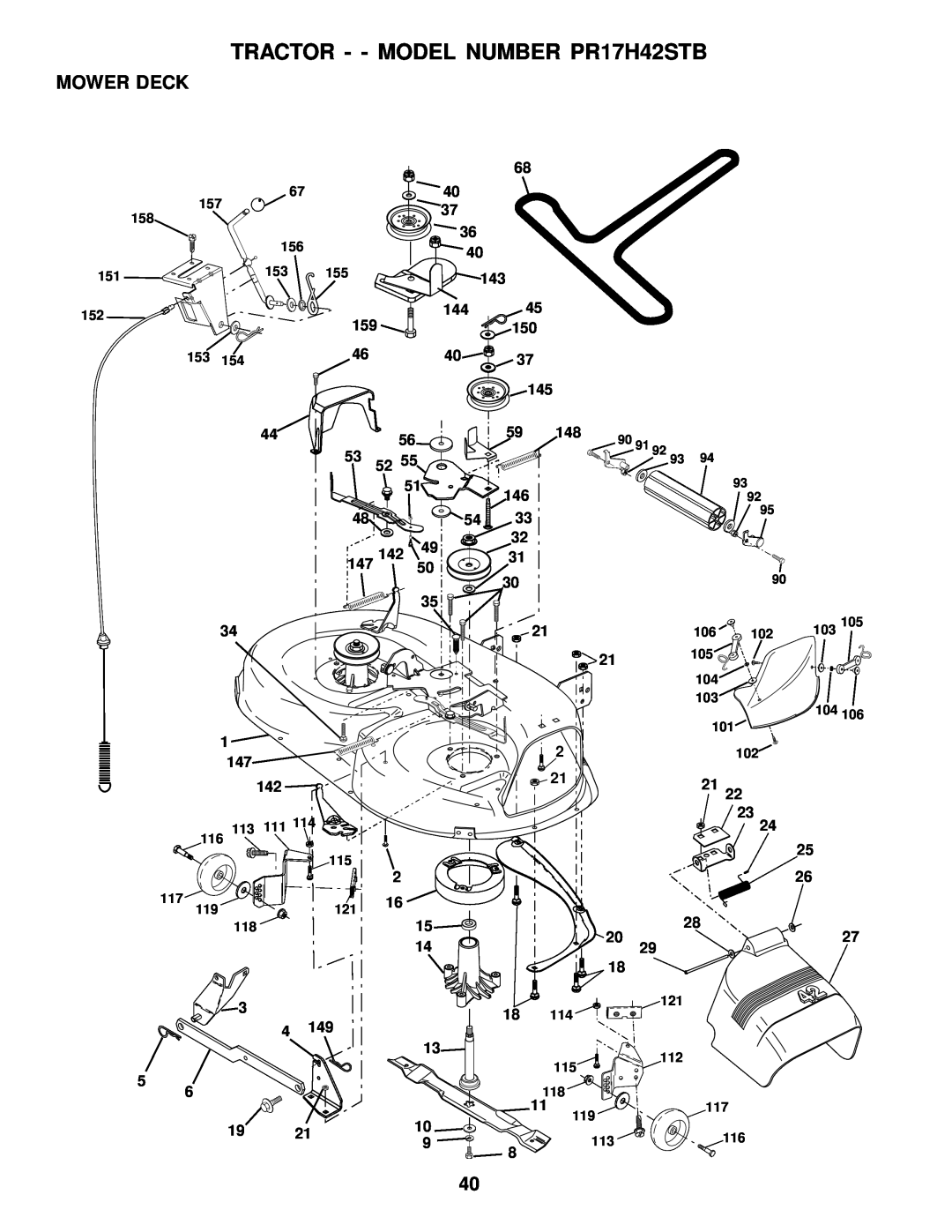 Poulan 177029 owner manual Mower Deck, TRACTOR - - MODEL NUMBER PR17H42STB 