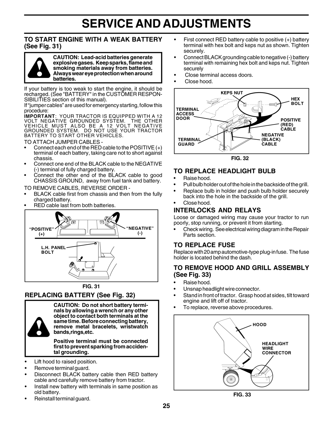 Poulan 177167 owner manual To Replace Headlight Bulb, Interlocks and Relays, To Replace Fuse 