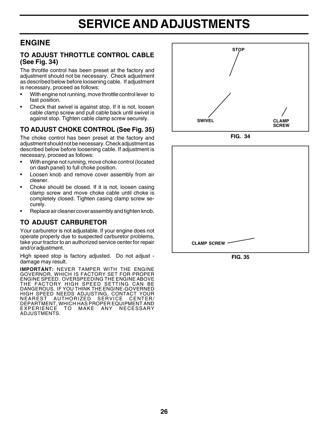 Poulan 177167 owner manual To Adjust Throttle Control Cable See Fig, To Adjust Choke Control See Fig, To Adjust Carburetor 