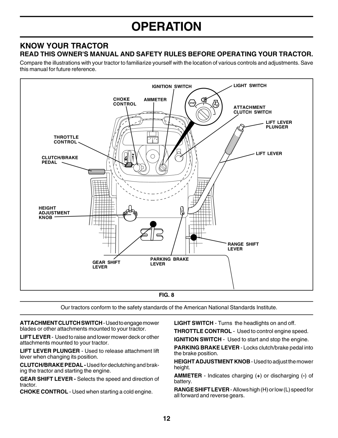 Poulan 177271 owner manual Know Your Tractor, Height Adjustment Knob Used to adjust the mower height 