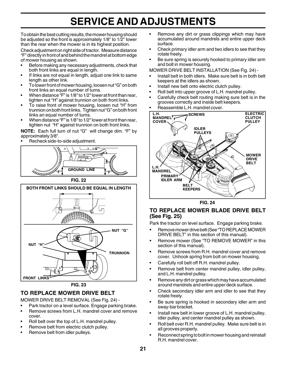 Poulan 177271 To Replace Mower Drive Belt, To Replace Mower Blade Drive Belt See Fig, Recheck side-to-side adjustment 