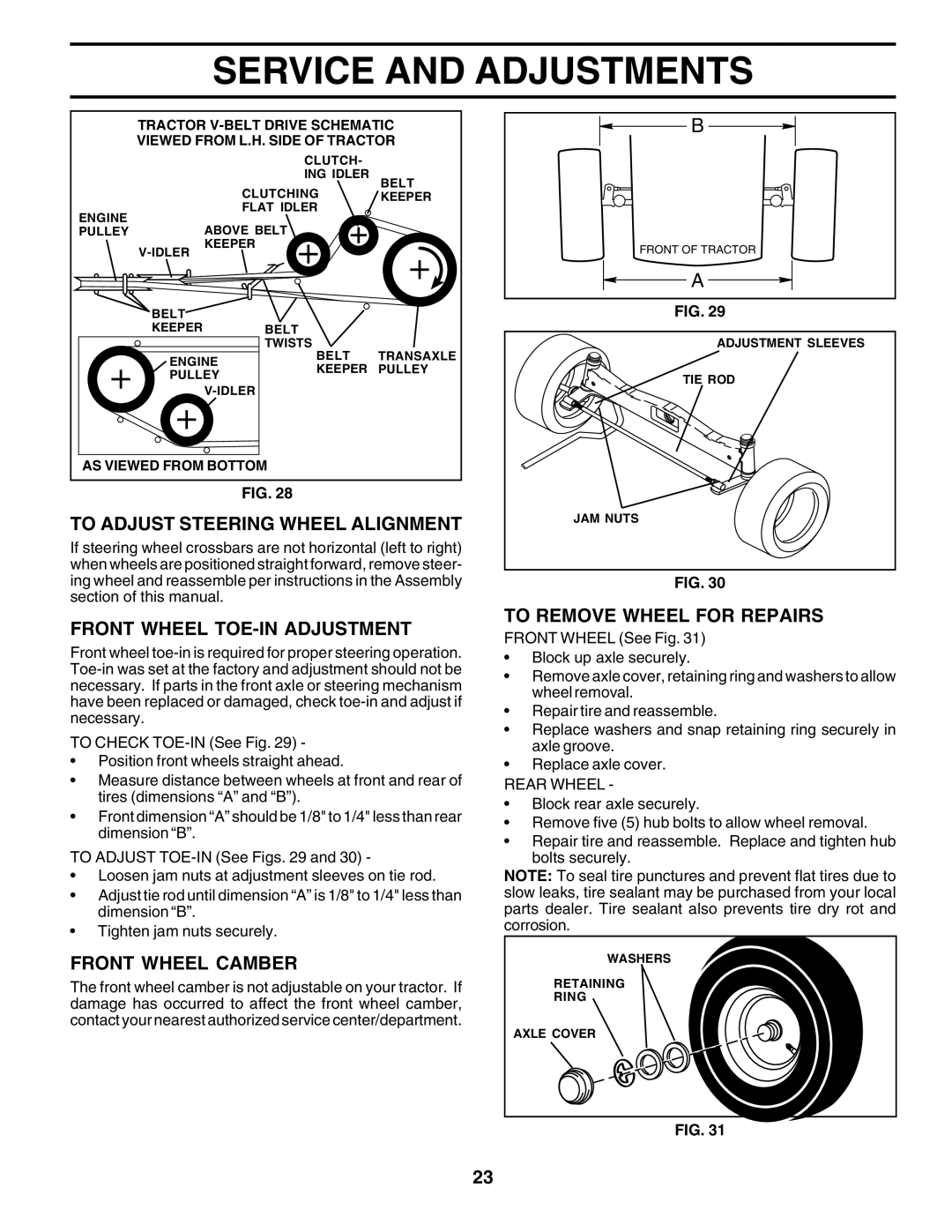 Poulan 177271 To Adjust Steering Wheel Alignment, Front Wheel TOE-IN Adjustment, Front Wheel Camber, Rear Wheel 