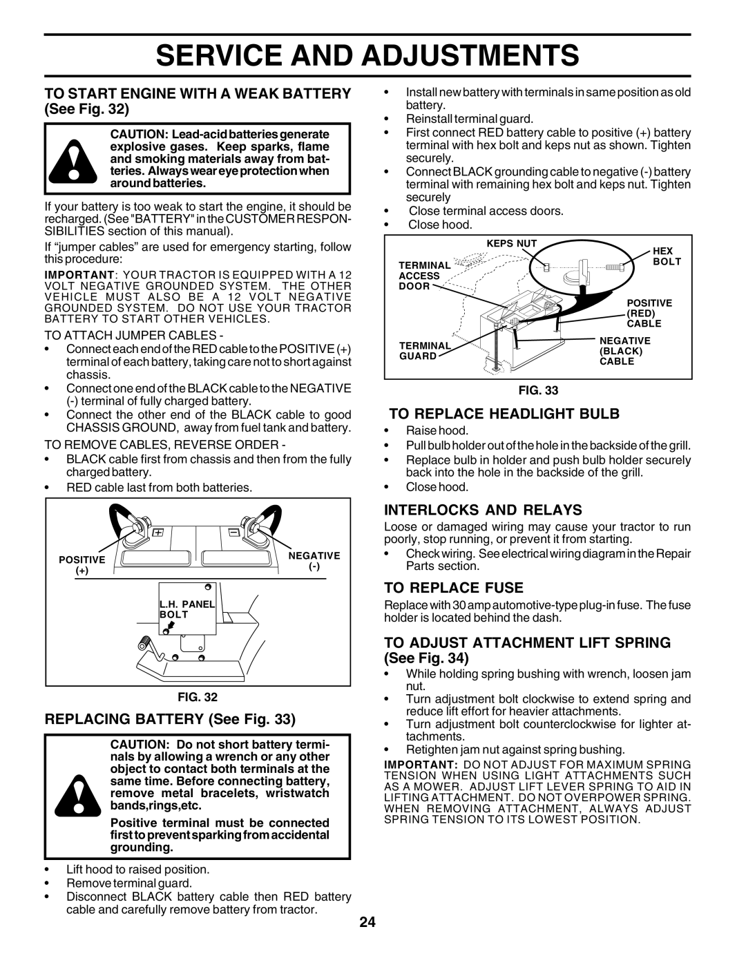 Poulan 177271 owner manual To Replace Headlight Bulb, Interlocks and Relays, To Replace Fuse 