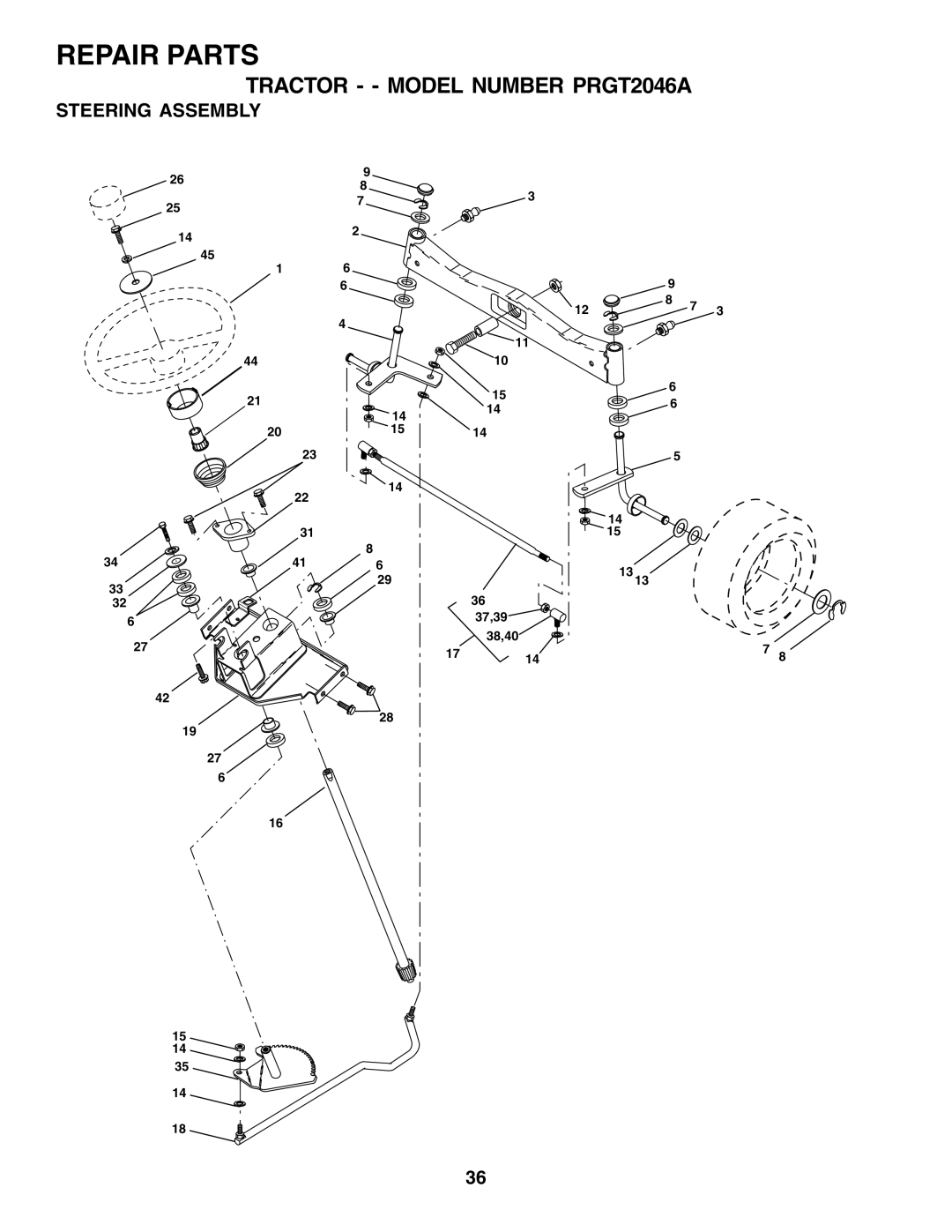 Poulan 177271 owner manual Steering Assembly 