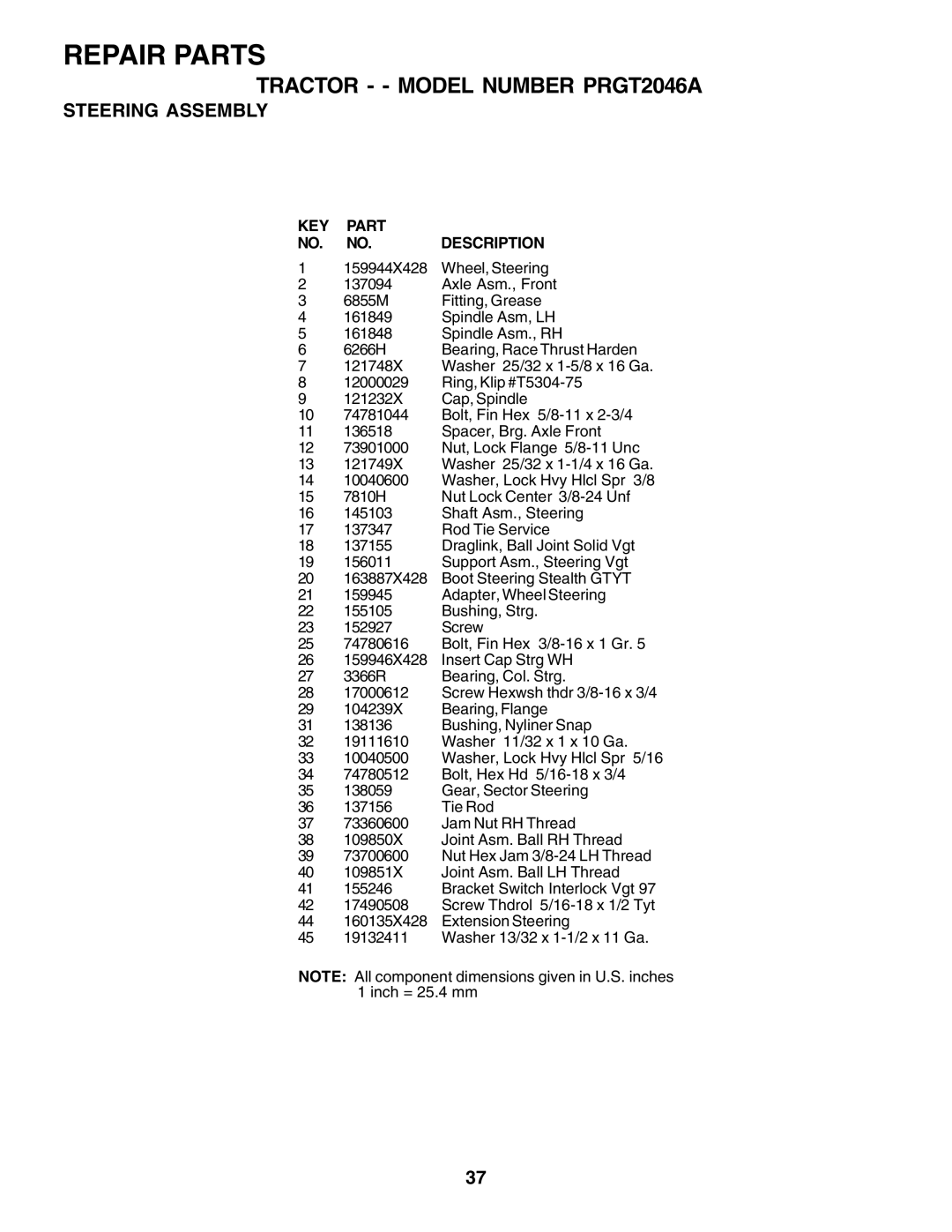 Poulan 177271 owner manual KEY Part NO. NO. Description 