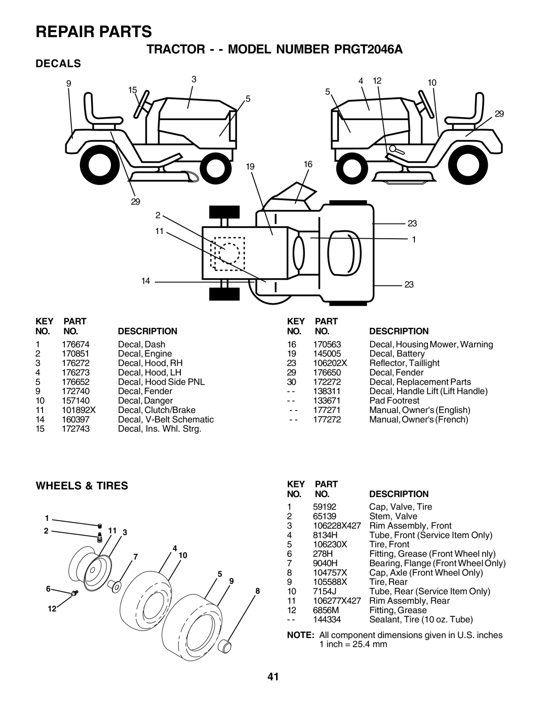 Poulan 177271 owner manual Decals, Wheels & Tires, 170563 