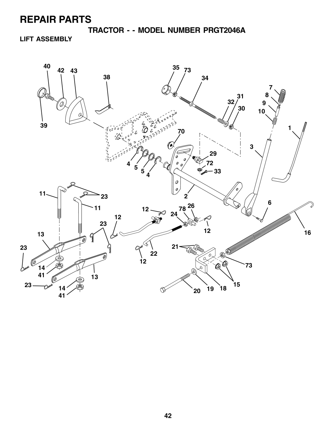 Poulan 177271 owner manual Lift Assembly 