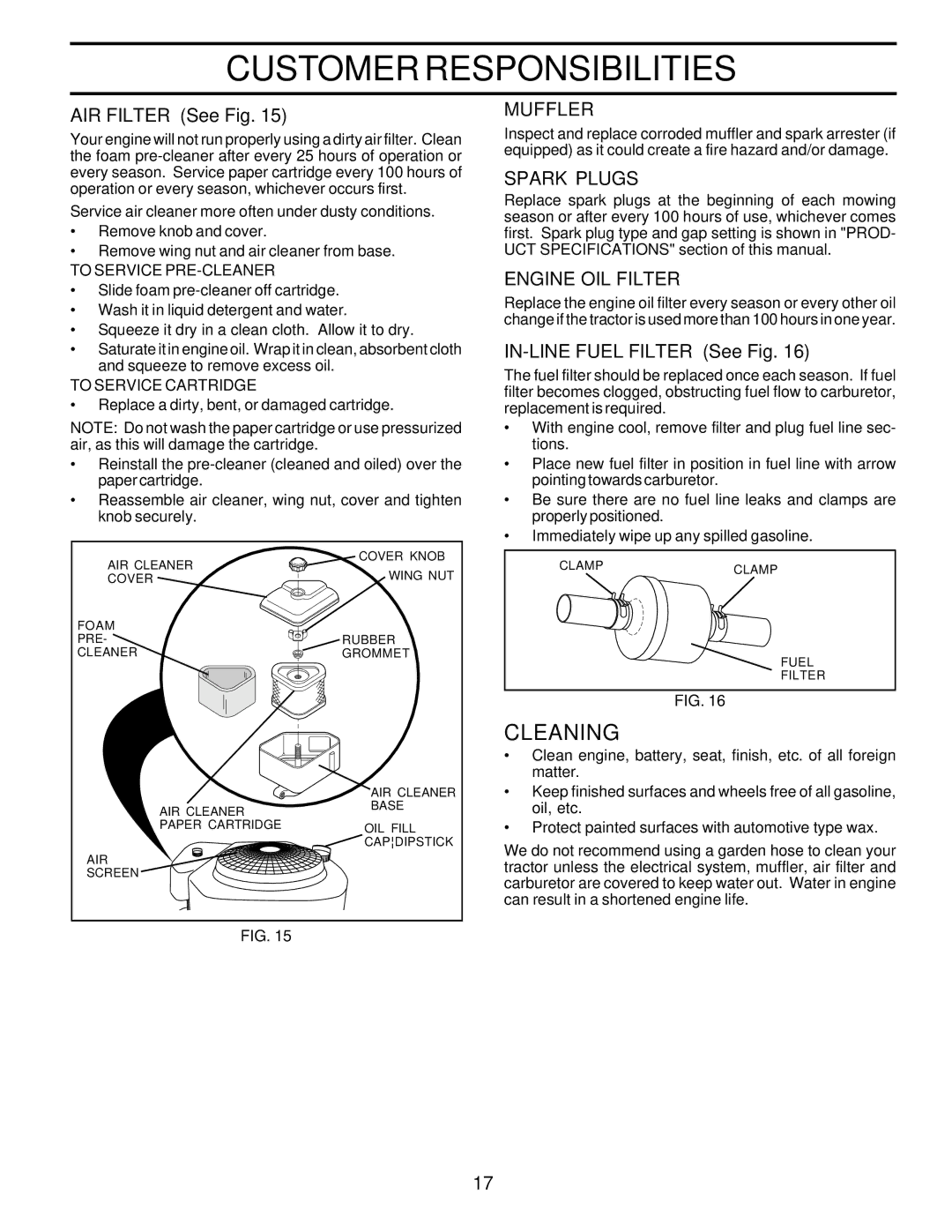 Poulan 177545 owner manual Cleaning, Muffler, Spark Plugs, Engine OIL Filter 