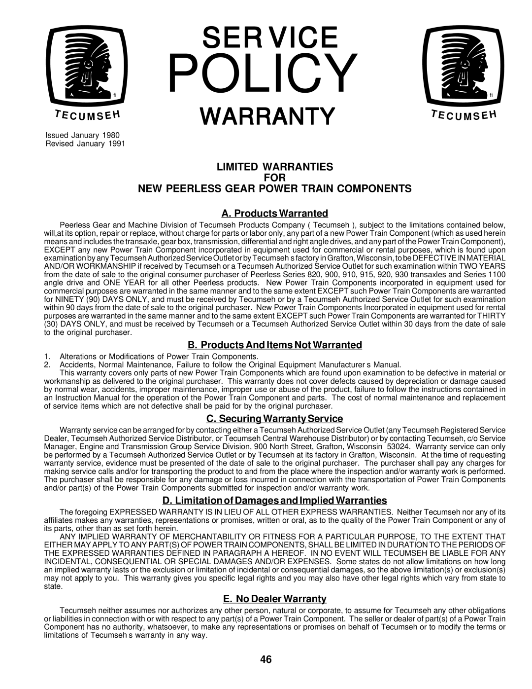 Poulan 177545 owner manual Policy 