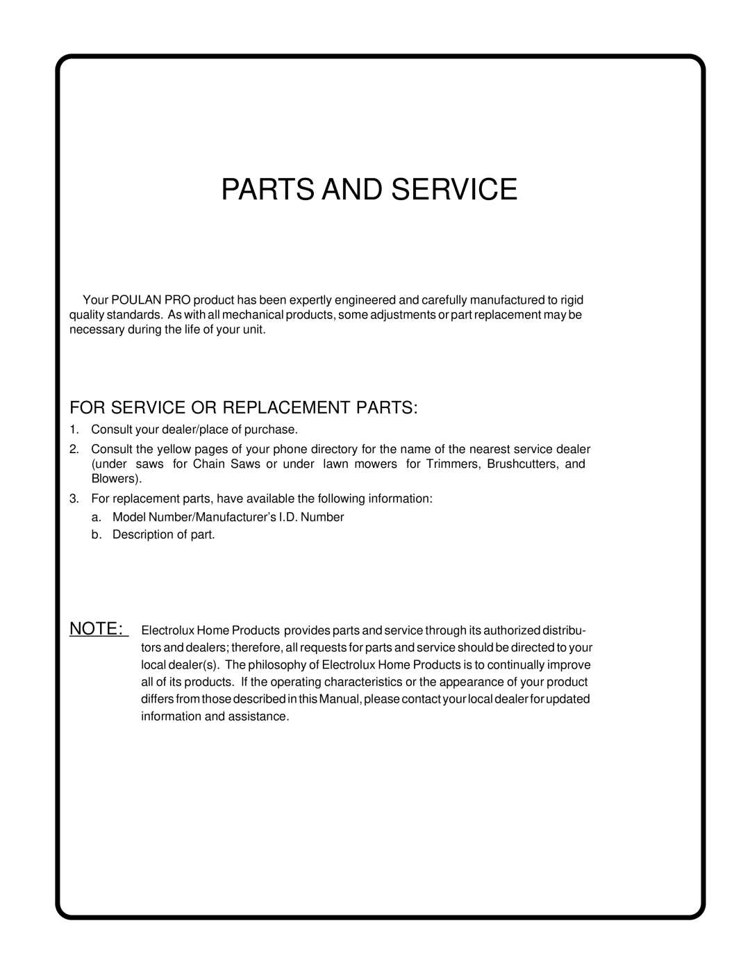 Poulan 177545 owner manual Parts and Service 