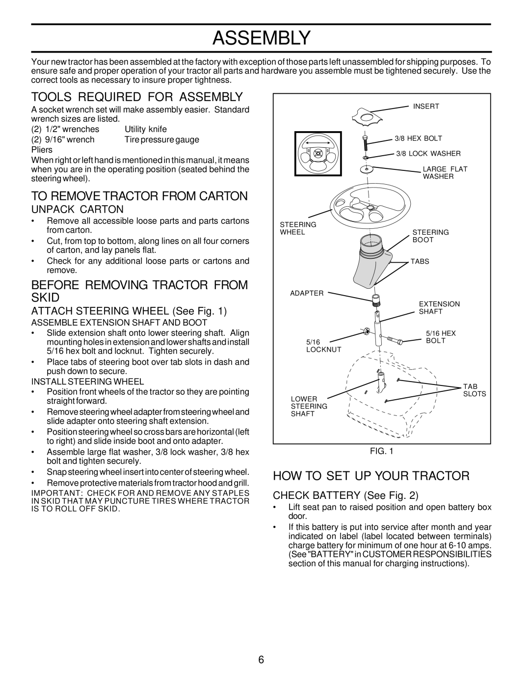 Poulan 177545 Tools Required for Assembly, To Remove Tractor from Carton, Before Removing Tractor from Skid, Unpack Carton 