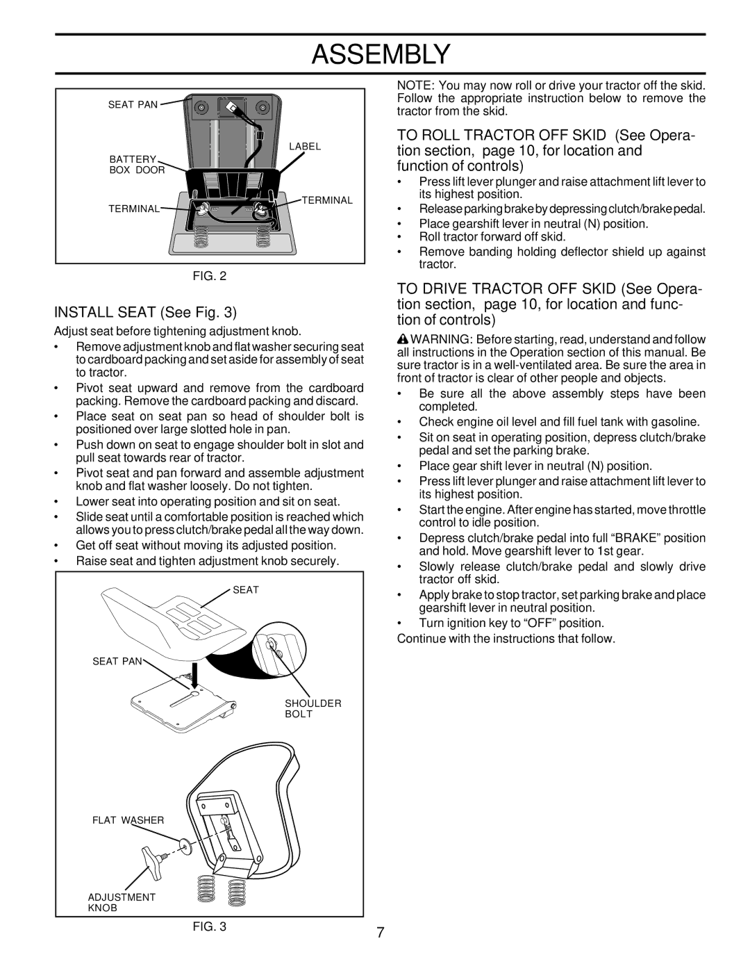 Poulan 177545 owner manual Install Seat See Fig 