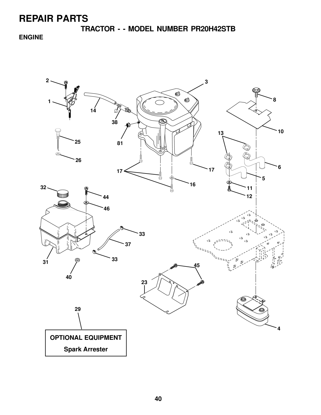 Poulan 177552 owner manual Engine, Optional Equipment, Spark Arrester, 2581 