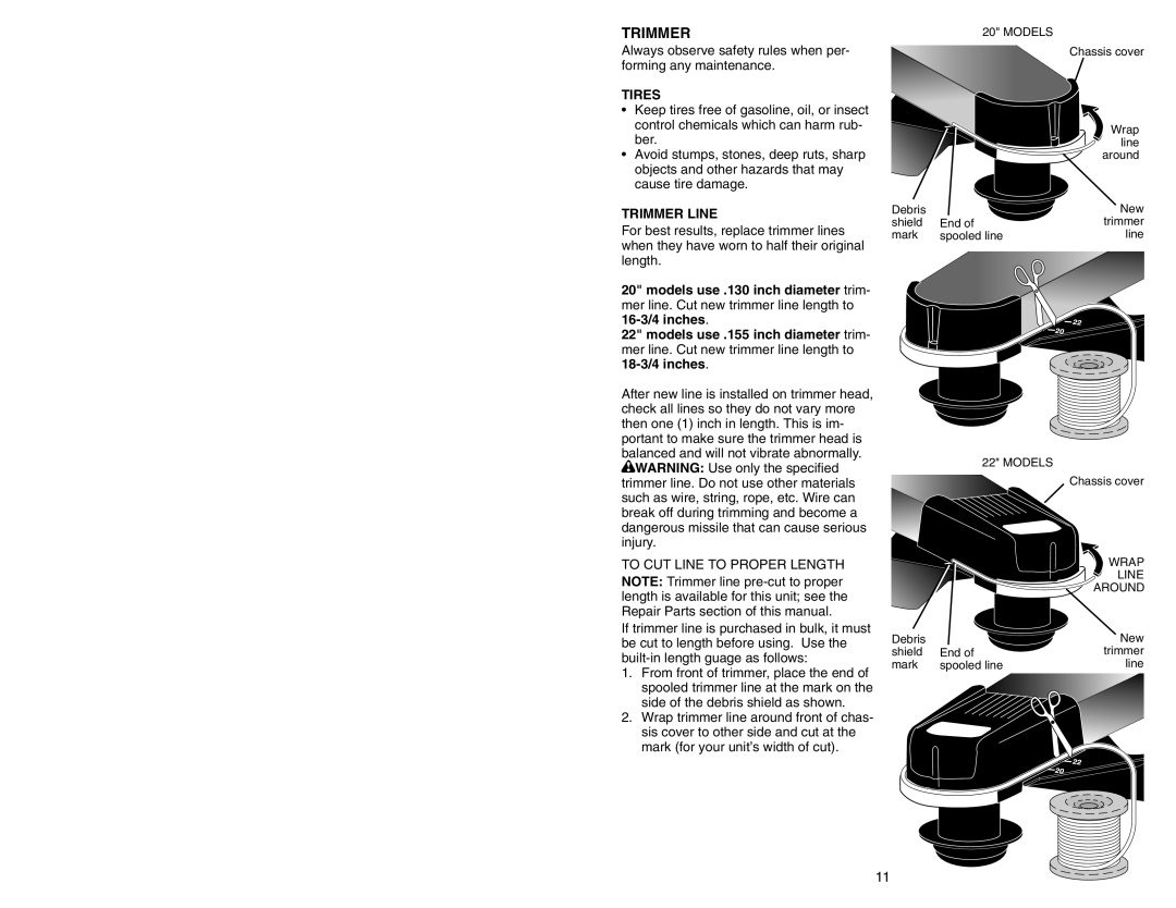 Poulan 177817 manual Tires, Trimmer Line 