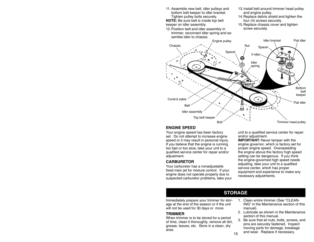 Poulan 177817 manual Storage, Engine Speed, Carburetor 