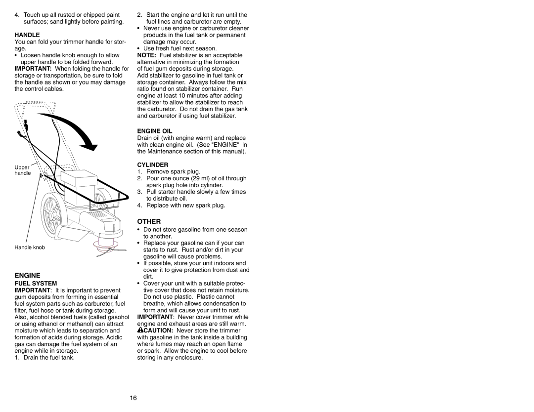 Poulan 177817 manual Other, Handle, Fuel System, Engine OIL, Cylinder 