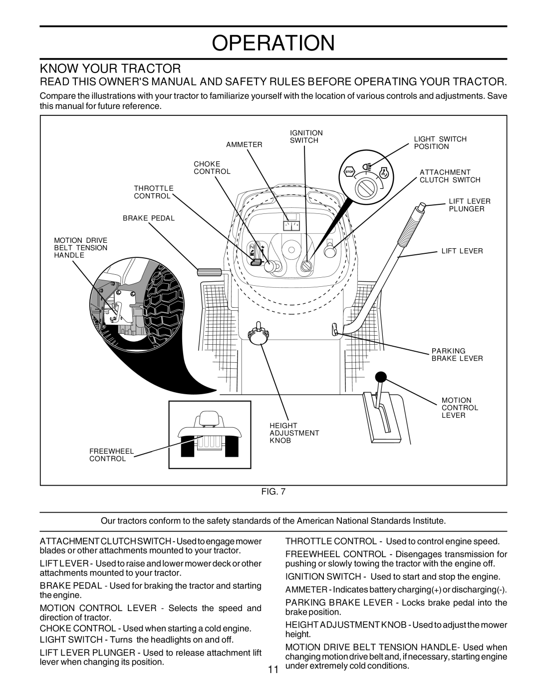 Poulan 177937 owner manual Know Your Tractor, Height Adjustment Knob Used to adjust the mower height 