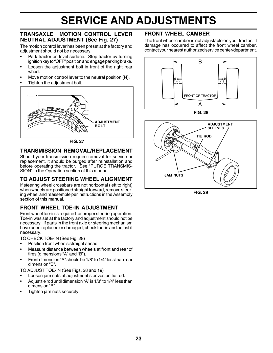 Poulan 177937 owner manual Transaxle Motion Control Lever Neutral Adjustment See Fig, Transmission REMOVAL/REPLACEMENT 