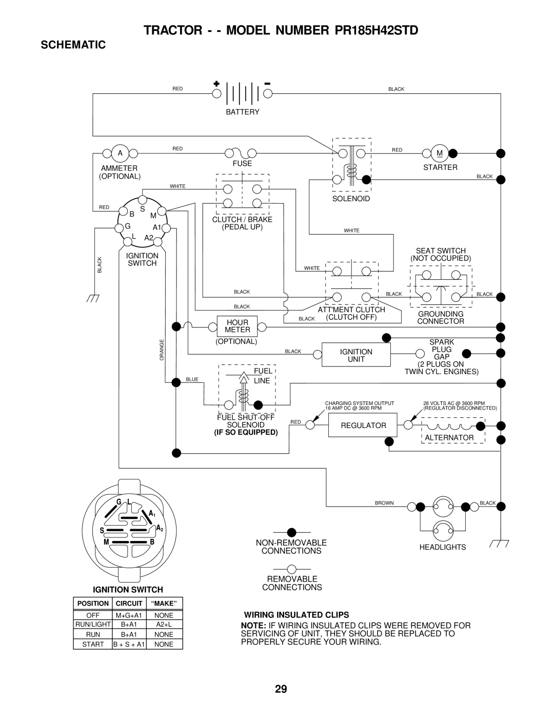 Poulan 178087 owner manual Tractor - Model Number PR185H42STD, Schematic 