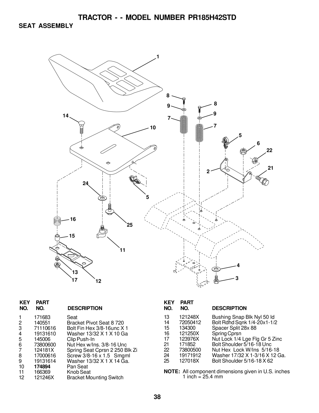 Poulan 178087 owner manual Seat Assembly, 174894 