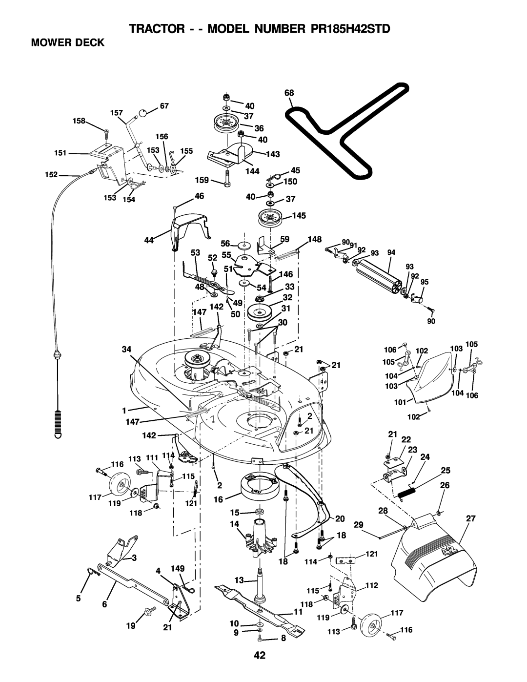 Poulan 178087 owner manual Mower Deck, TRACTOR - - MODEL NUMBER PR185H42STD 