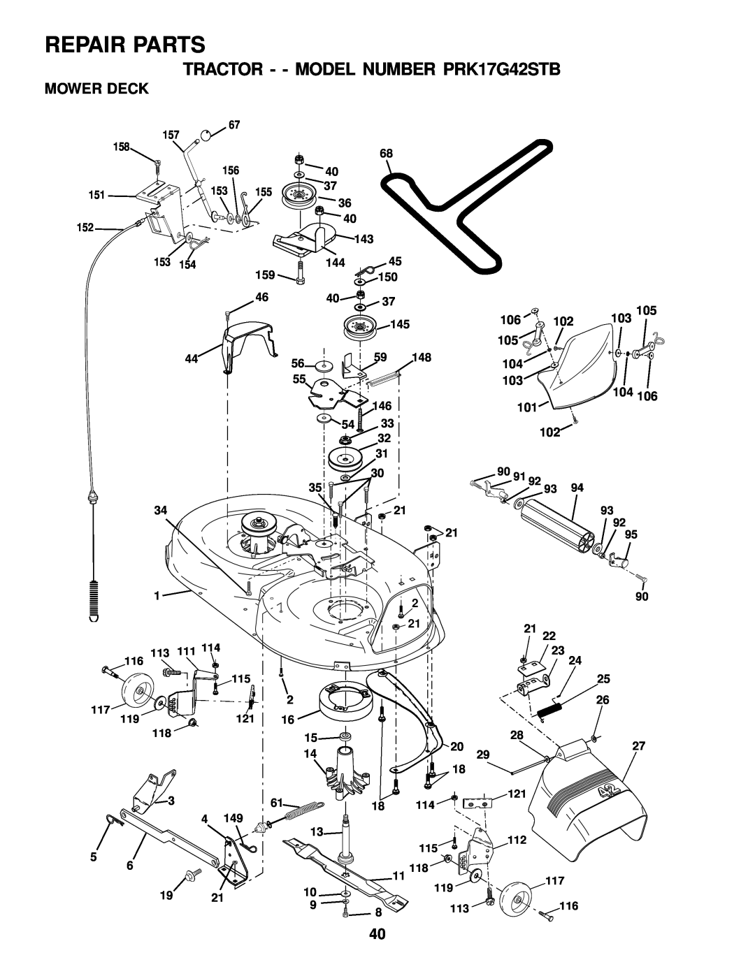 Poulan 178108 owner manual Mower Deck, Repair Parts, TRACTOR - - MODEL NUMBER PRK17G42STB 