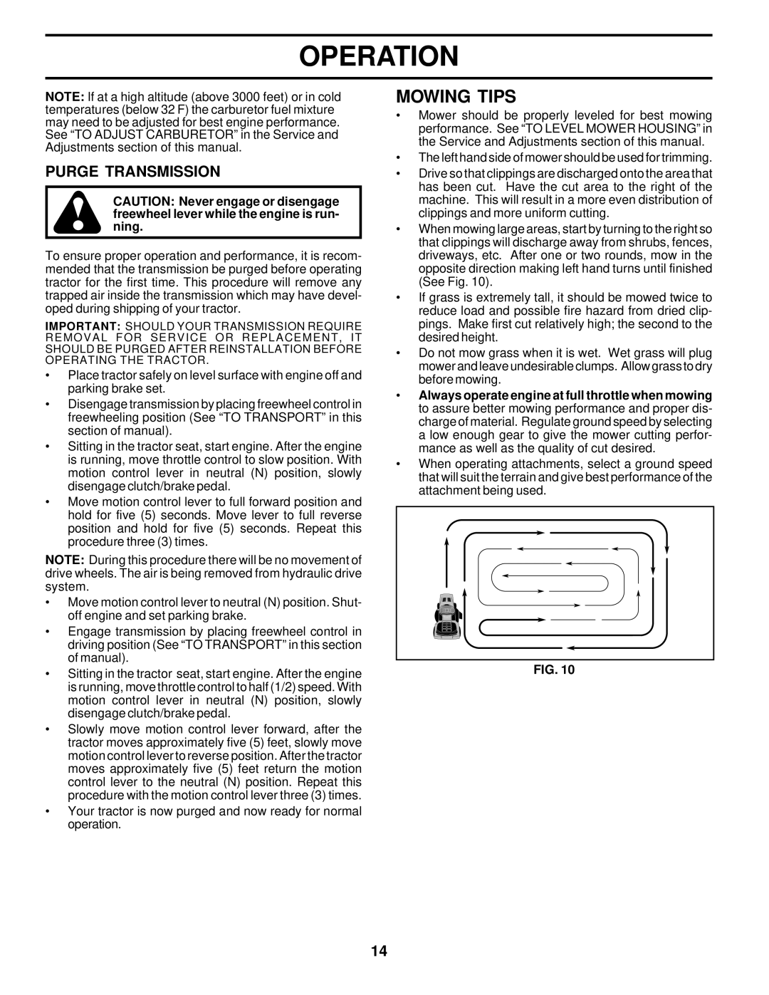 Poulan 178112 owner manual Mowing Tips, Purge Transmission 