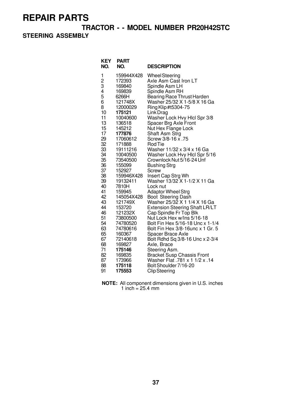 Poulan 178112 owner manual KEY Part NO. NO.DESCRIPTION 