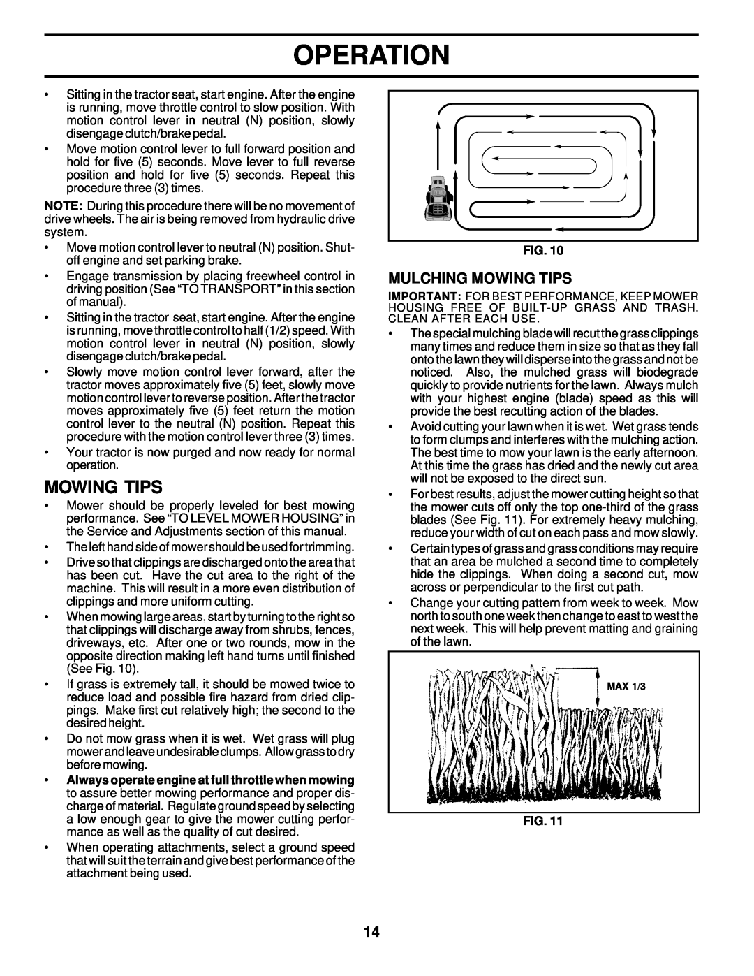 Poulan 178227 owner manual Mulching Mowing Tips, Operation 