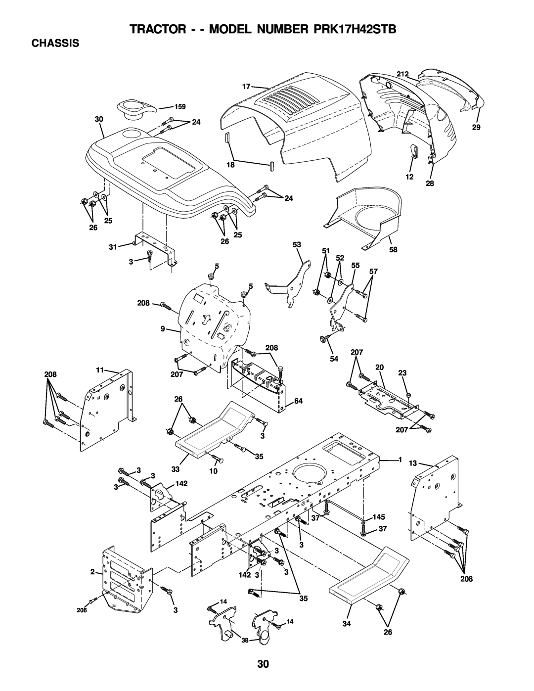 Poulan 178227 owner manual Chassis, TRACTOR - - MODEL NUMBER PRK17H42STB 