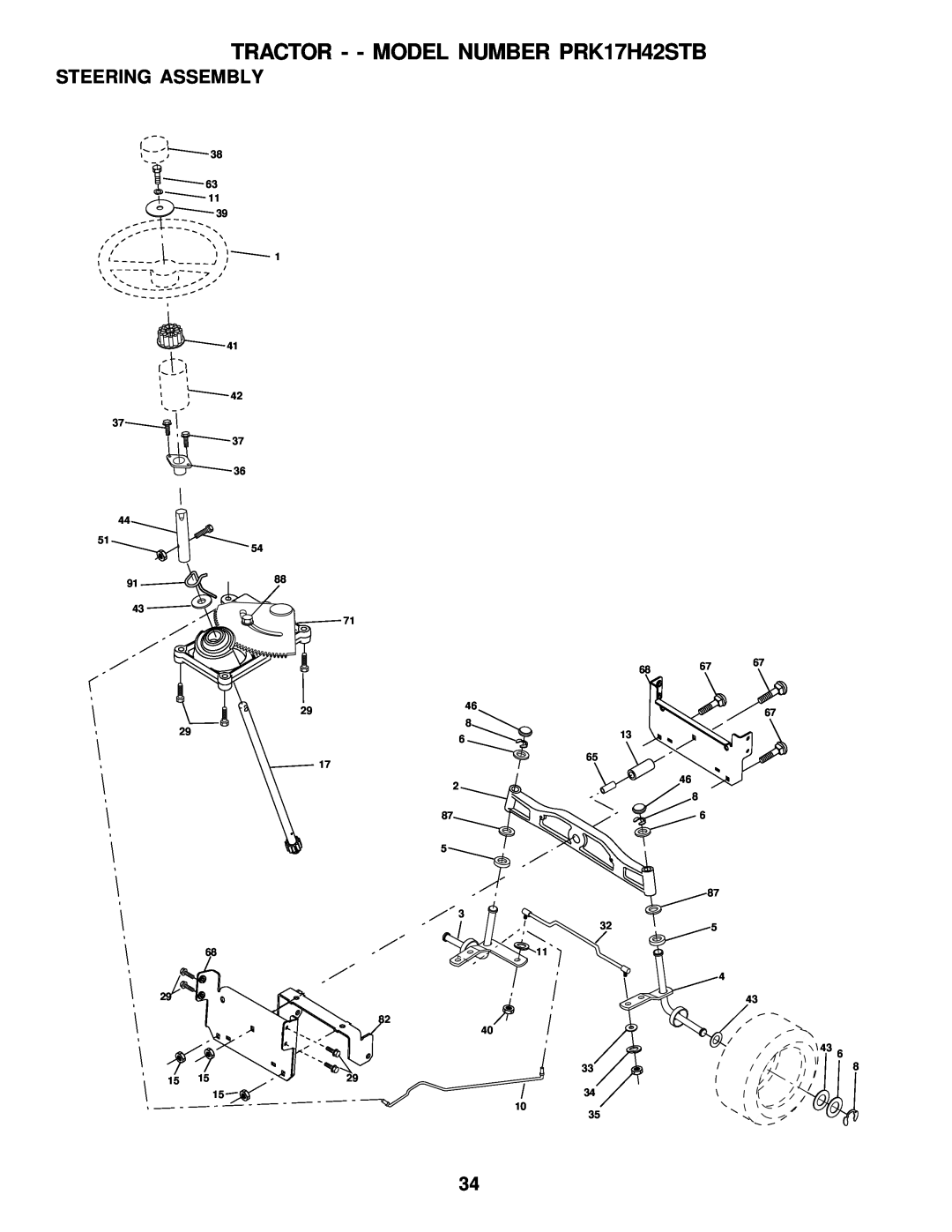 Poulan 178227 owner manual Steering Assembly, TRACTOR - - MODEL NUMBER PRK17H42STB 