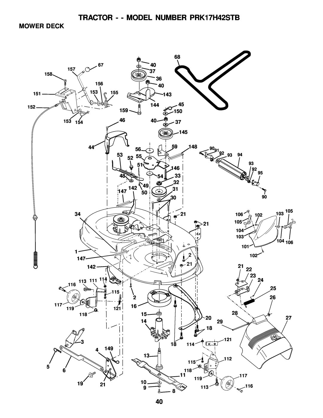 Poulan 178227 owner manual Mower Deck, TRACTOR - - MODEL NUMBER PRK17H42STB 