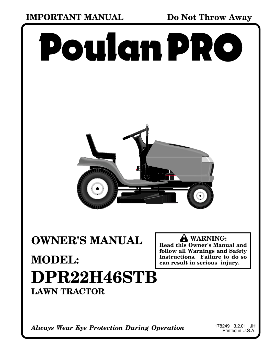 Poulan 178249 owner manual DPR22H46STB 