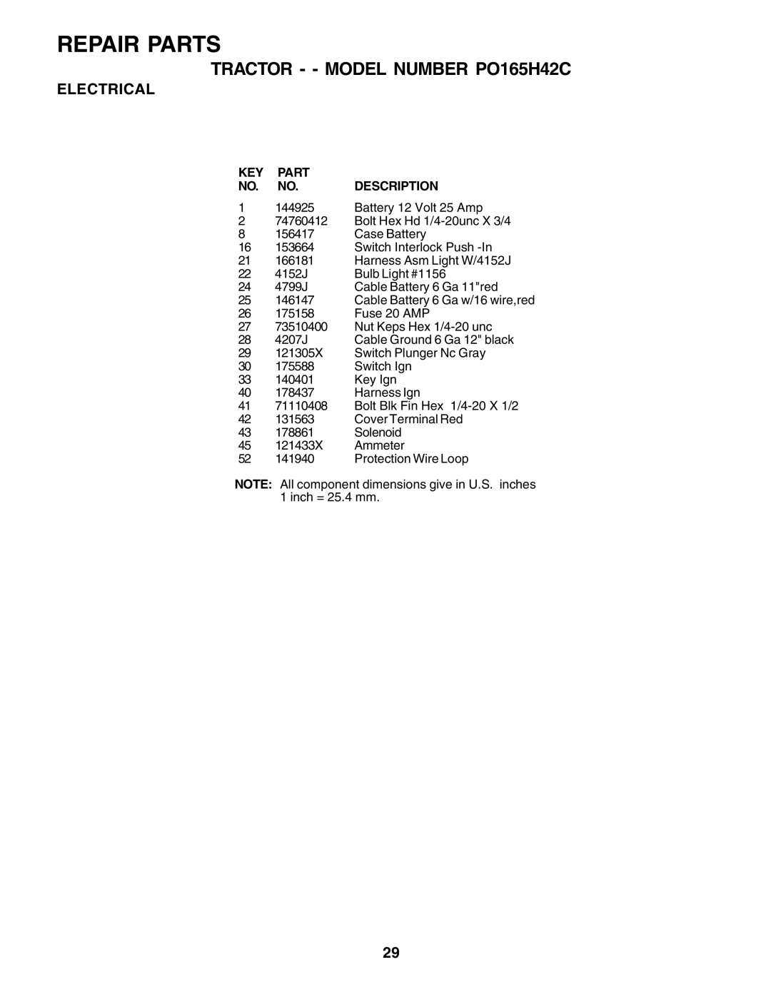 Poulan 178379 owner manual KEY Part NO. NO. Description 