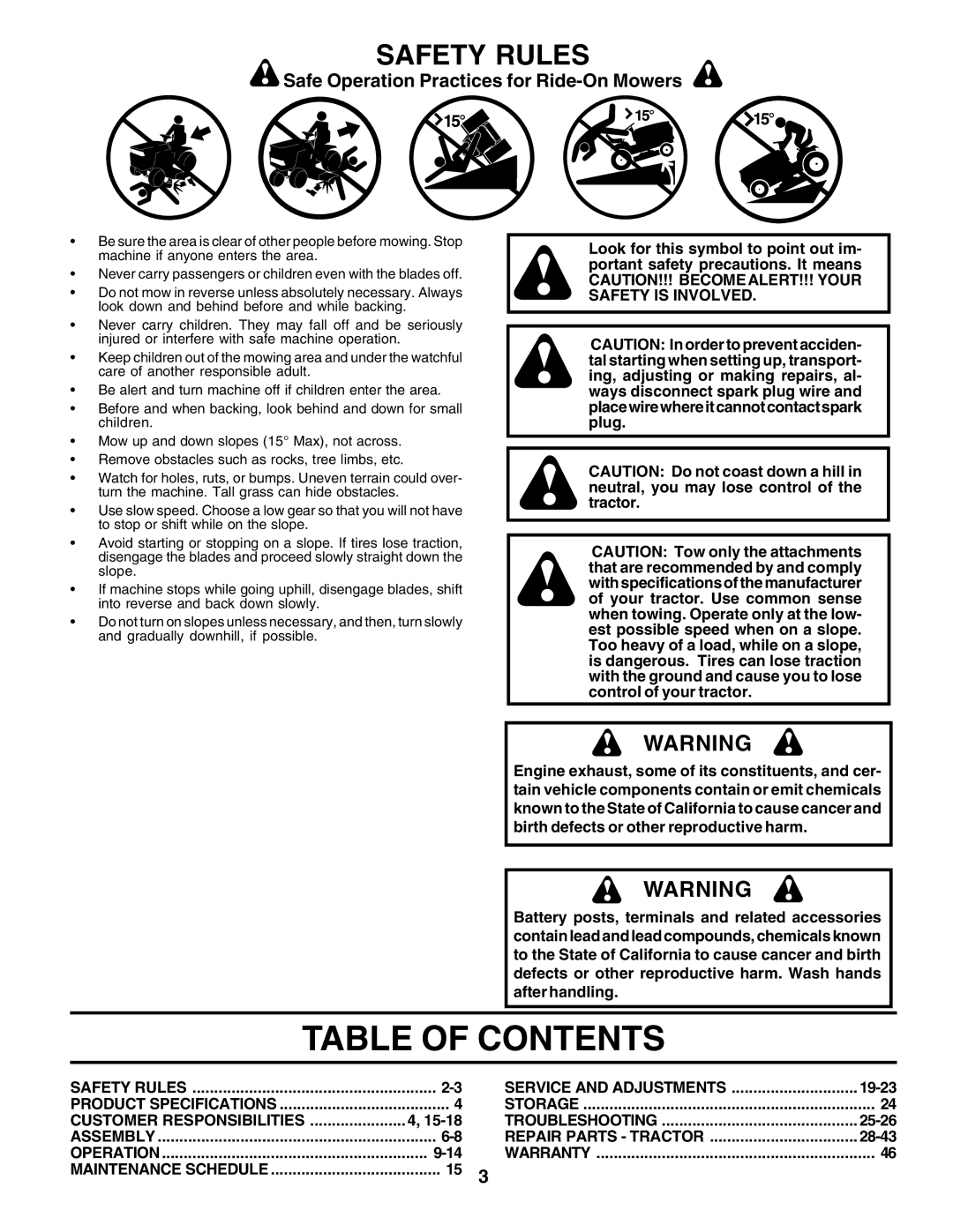 Poulan 178379 owner manual Table of Contents 