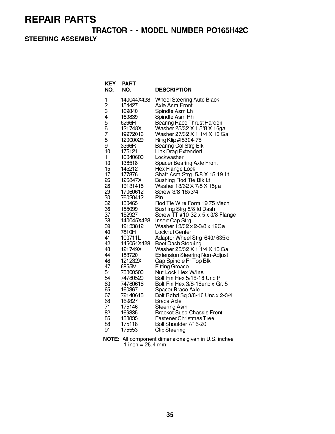 Poulan 178379 owner manual KEY Part NO. NO. Description 