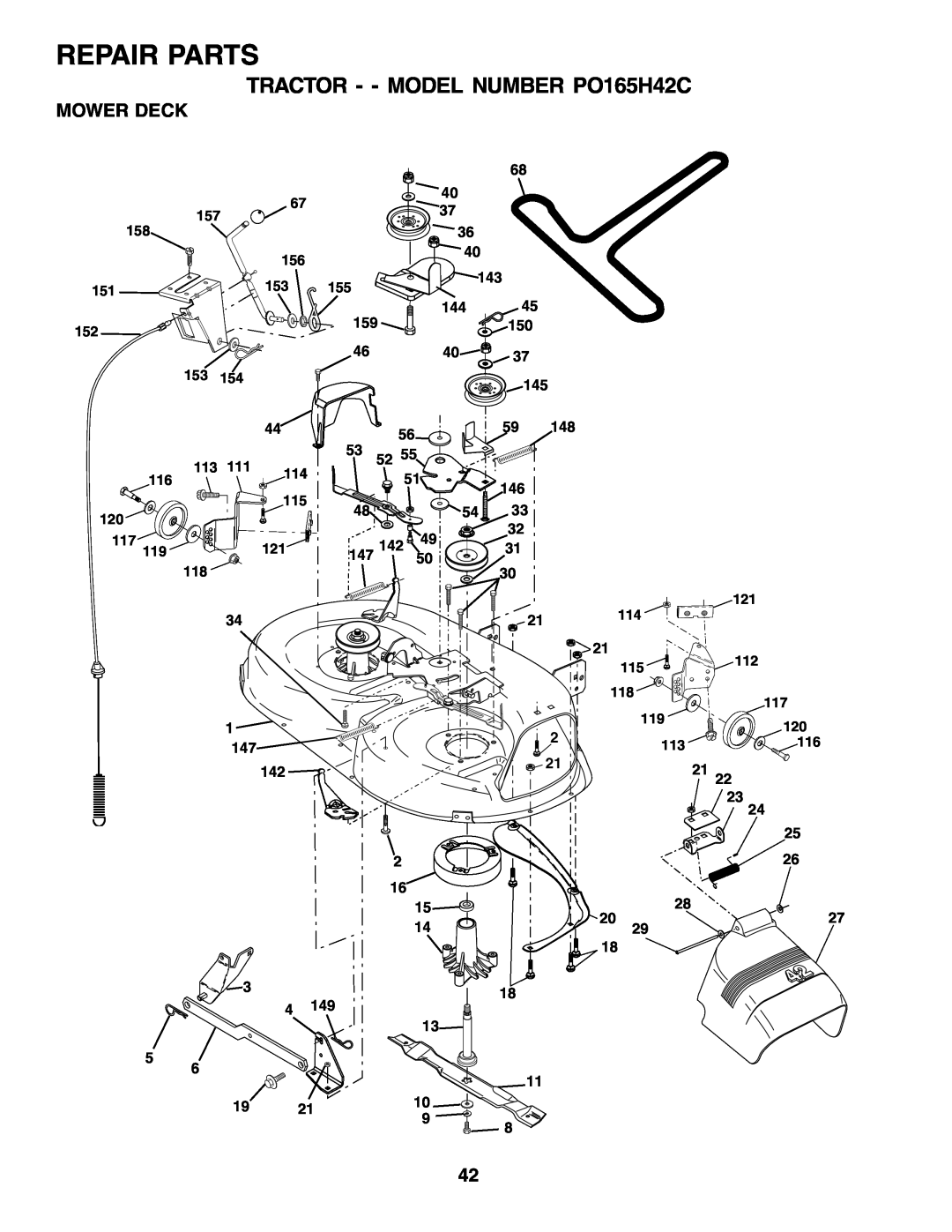 Poulan 178379 owner manual Mower Deck, 21114, Repair Parts, TRACTOR - - MODEL NUMBER PO165H42C 