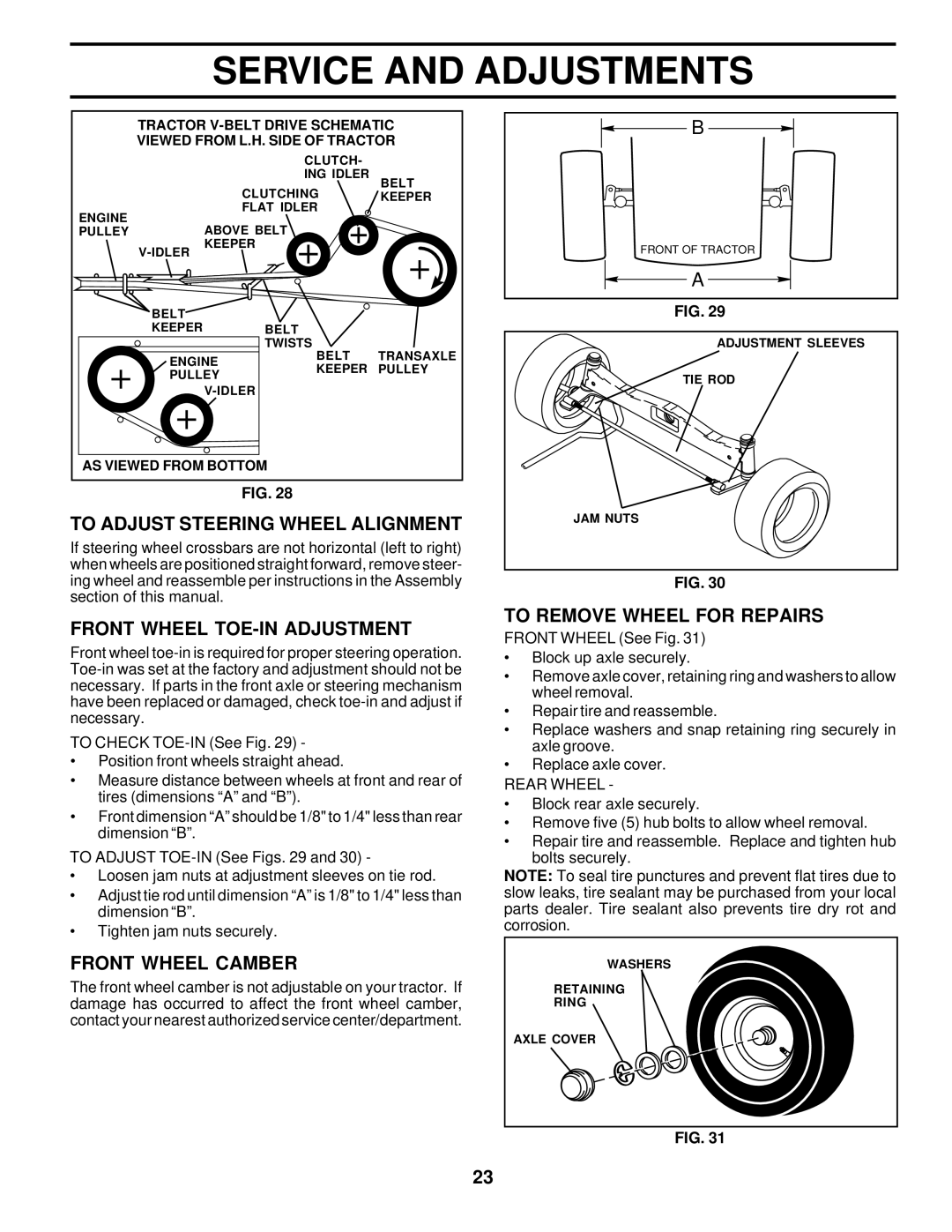 Poulan 178500 To Adjust Steering Wheel Alignment, Front Wheel TOE-IN Adjustment, Front Wheel Camber, Rear Wheel 